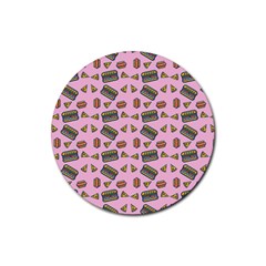 Fast Food Pink Rubber Coaster (round)  by snowwhitegirl