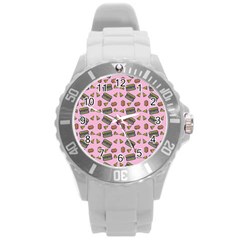 Fast Food Pink Round Plastic Sport Watch (l) by snowwhitegirl