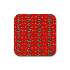 Fast Food Red Rubber Coaster (square)  by snowwhitegirl