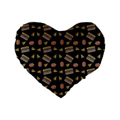 Fast Food Black Standard 16  Premium Flano Heart Shape Cushions by snowwhitegirl