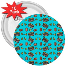 Fast Food Blue 3  Buttons (10 Pack)  by snowwhitegirl