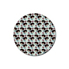 Redhead Girl Blue Rubber Coaster (round)  by snowwhitegirl