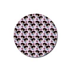 Redhead Girl Pink Rubber Round Coaster (4 Pack)  by snowwhitegirl