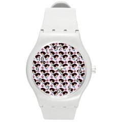 Redhead Girl Pink Round Plastic Sport Watch (m) by snowwhitegirl