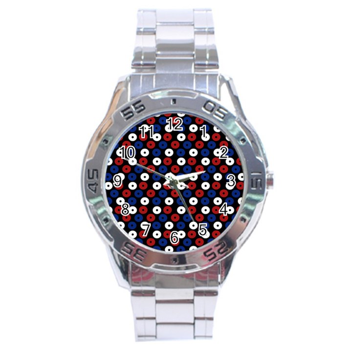 Eye Dots Red Blue Stainless Steel Analogue Watch