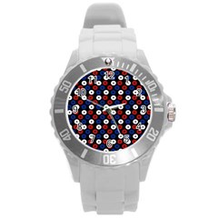 Eye Dots Red Blue Round Plastic Sport Watch (l) by snowwhitegirl