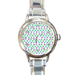 Eye Dots Green Violet Round Italian Charm Watch by snowwhitegirl