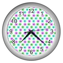 Eye Dots Green Violet Wall Clock (silver) by snowwhitegirl