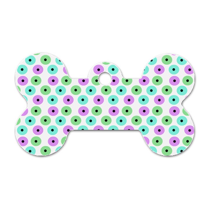 Eye Dots Green Violet Dog Tag Bone (Two Sides)