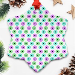 Eye Dots Green Violet Snowflake Ornament (two Sides) by snowwhitegirl