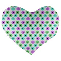 Eye Dots Green Violet Large 19  Premium Heart Shape Cushions by snowwhitegirl