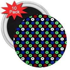 Eye Dots Green Blue Red 3  Magnets (10 Pack)  by snowwhitegirl