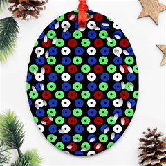 Eye Dots Green Blue Red Ornament (oval Filigree) by snowwhitegirl