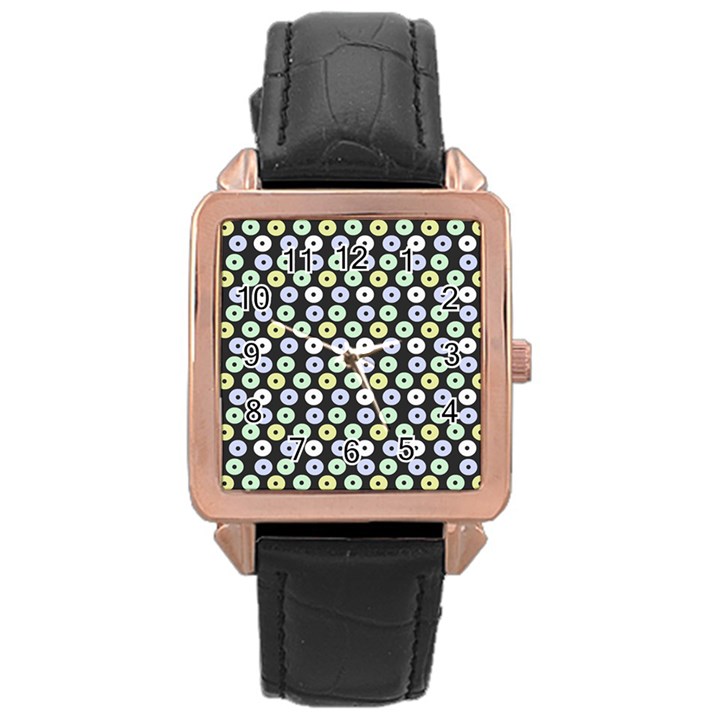 Eye Dots Grey Pastel Rose Gold Leather Watch 