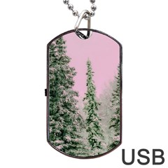 Winter Trees Pink Dog Tag Usb Flash (one Side) by snowwhitegirl