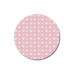 Hearts Dots Pink Rubber Coaster (round)  by snowwhitegirl