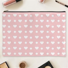 Hearts Dots Pink Cosmetic Bag (xxxl) by snowwhitegirl