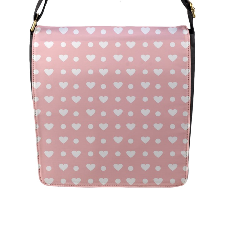 Hearts Dots Pink Flap Closure Messenger Bag (L)