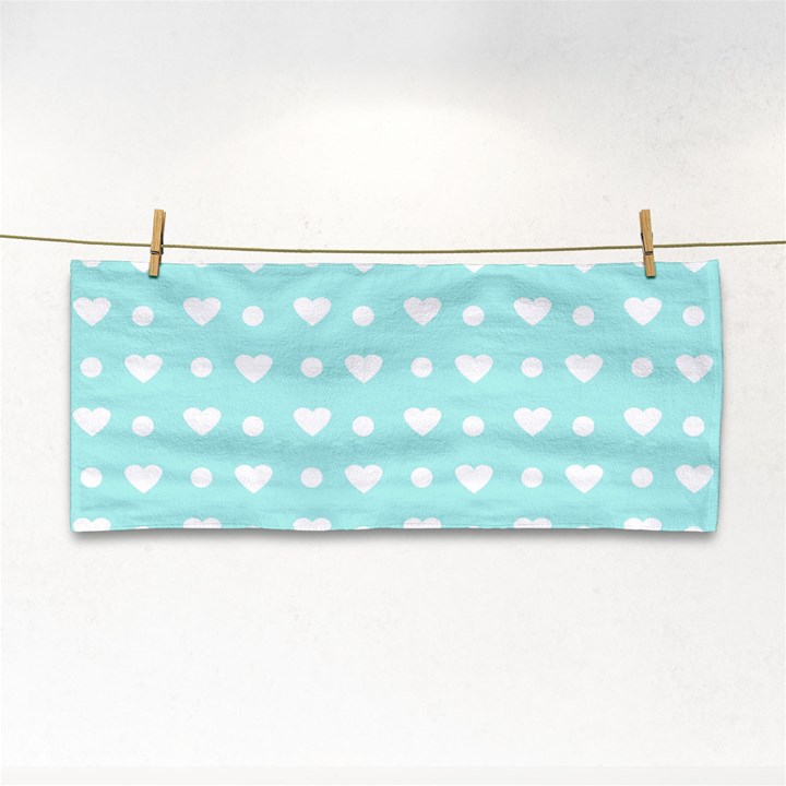 Hearts Dots Blue Hand Towel