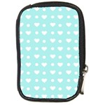 Hearts Dots Blue Compact Camera Leather Case Front