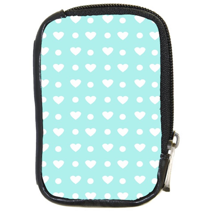 Hearts Dots Blue Compact Camera Leather Case