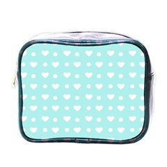 Hearts Dots Blue Mini Toiletries Bag (one Side) by snowwhitegirl