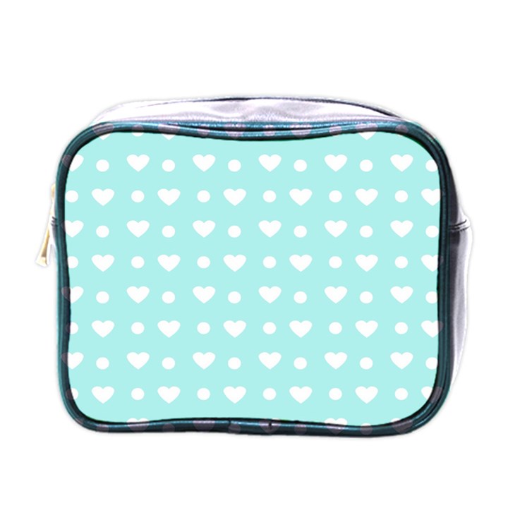 Hearts Dots Blue Mini Toiletries Bag (One Side)