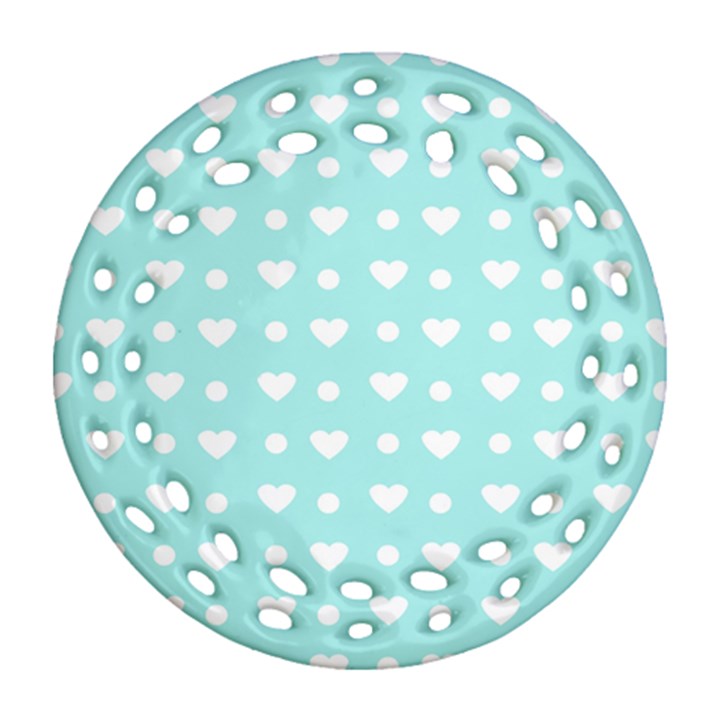 Hearts Dots Blue Ornament (Round Filigree)