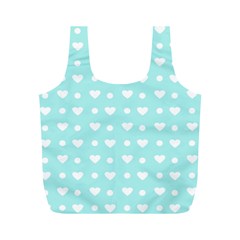 Hearts Dots Blue Full Print Recycle Bag (m) by snowwhitegirl