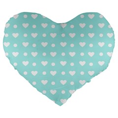 Hearts Dots Blue Large 19  Premium Flano Heart Shape Cushions