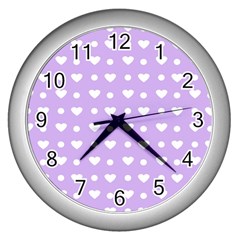 Hearts Dots Purple Wall Clock (silver) by snowwhitegirl