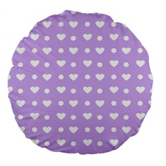 Hearts Dots Purple Large 18  Premium Round Cushions by snowwhitegirl