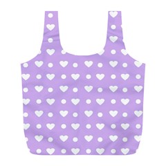 Hearts Dots Purple Full Print Recycle Bag (l) by snowwhitegirl