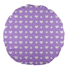 Hearts Dots Purple Large 18  Premium Flano Round Cushions