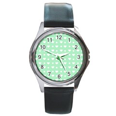 Hearts Dots Green Round Metal Watch by snowwhitegirl