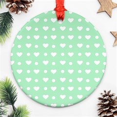 Hearts Dots Green Ornament (round) by snowwhitegirl