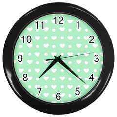 Hearts Dots Green Wall Clock (black) by snowwhitegirl