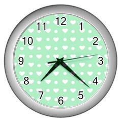 Hearts Dots Green Wall Clock (silver) by snowwhitegirl