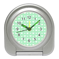 Hearts Dots Green Travel Alarm Clock by snowwhitegirl