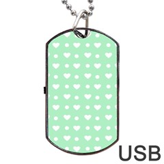 Hearts Dots Green Dog Tag Usb Flash (one Side) by snowwhitegirl