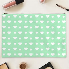 Hearts Dots Green Cosmetic Bag (xxl) by snowwhitegirl