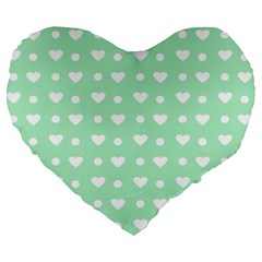 Hearts Dots Green Large 19  Premium Heart Shape Cushions by snowwhitegirl