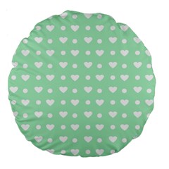 Hearts Dots Green Large 18  Premium Flano Round Cushions by snowwhitegirl