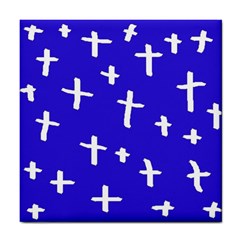 Blue White Cross Tile Coasters