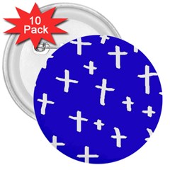 Blue White Cross 3  Buttons (10 Pack)  by snowwhitegirl