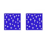 Blue White Cross Cufflinks (Square) Front(Pair)