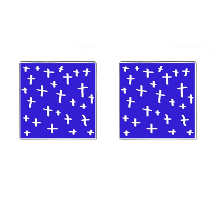 Blue White Cross Cufflinks (Square)