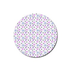 Hearts And Star Dot White Rubber Coaster (round)  by snowwhitegirl