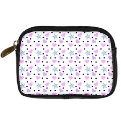 Hearts And Star Dot White Digital Camera Leather Case by snowwhitegirl