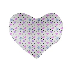 Hearts And Star Dot White Standard 16  Premium Flano Heart Shape Cushions